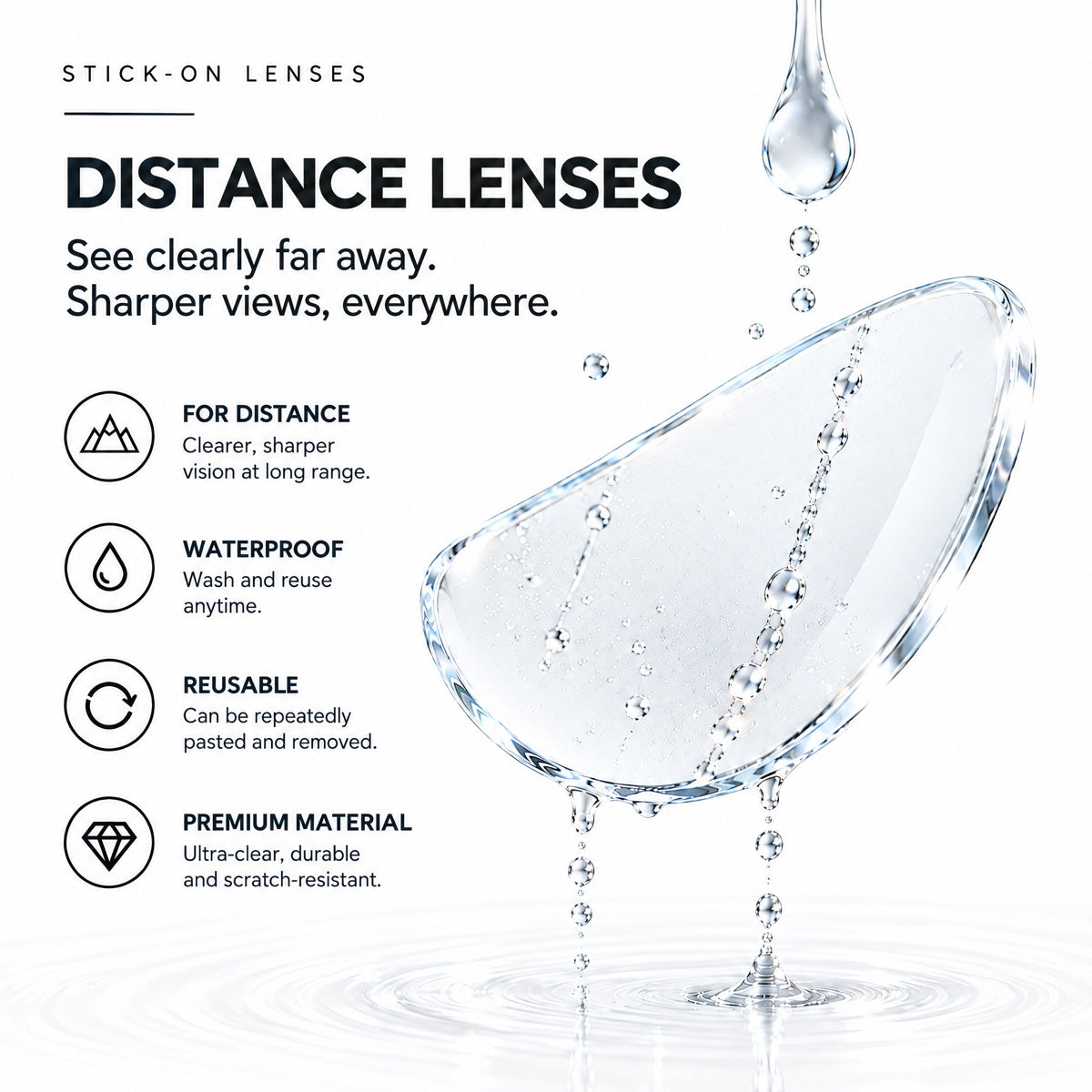 EagleFlip distance lens with water droplets
